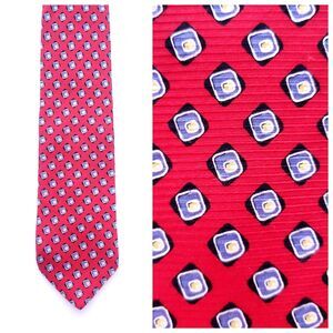 Robert Talbott Mens Silk Necktie Red Geometric Hand Sewn USA Norman Stockton